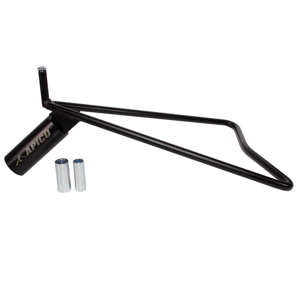 APICO UNIVERSAL TRIANGLE STAND TO FIT 11MM, 14.5MM & 18MM REAR AXLES, INCLUDES A 34MM HANDLE BAR GRIP HOLDER.