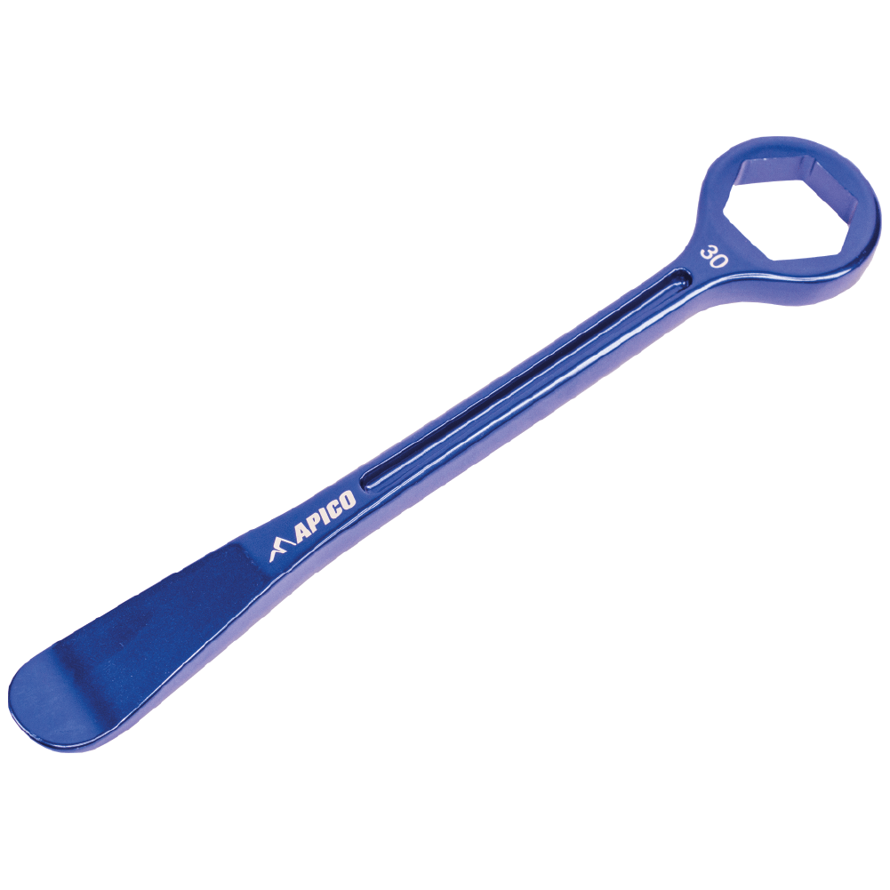 APICO TYRE LEVER & AXLE WRENCH COMBINATION TOOL CNC ALUMINIUM 30MM BLUE - ACE Race Shop