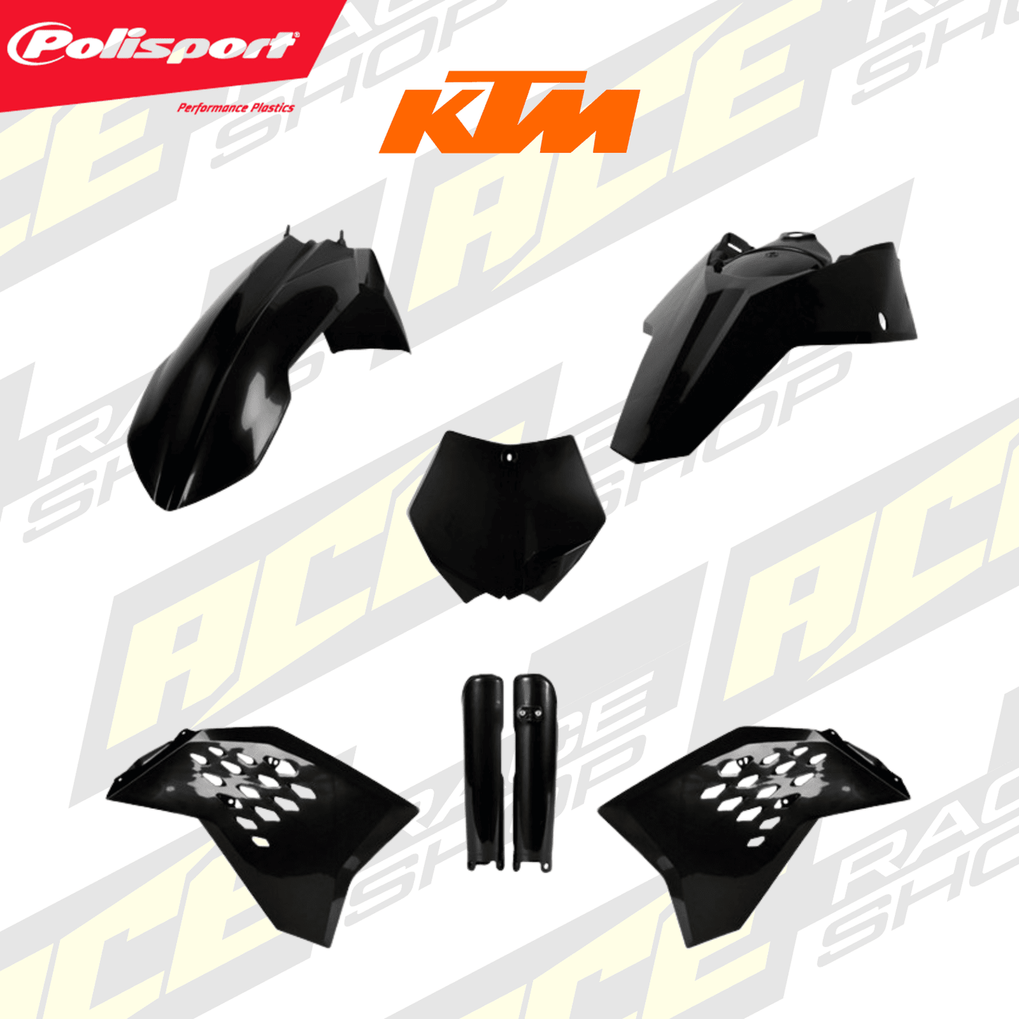 POLISPORT PLASTIC BOX KIT KTM SX/SXF 2007 INC FORK GUARDS BLACK - ACE Race Shop