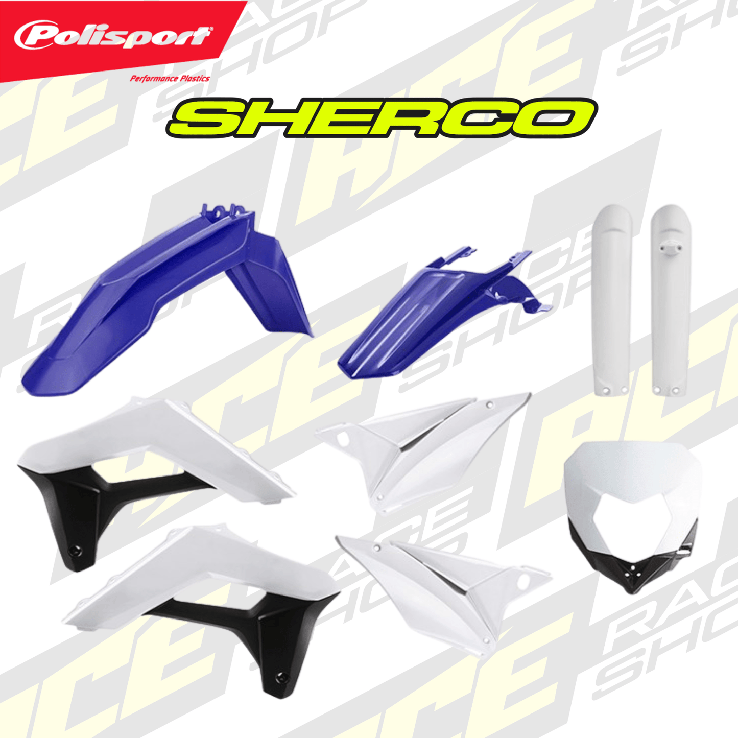 POLISPORT PLASTIC BOX KIT SHERCO SE - R/SE - F 17 - 23 (INC HEADLIGHTMASK & FORKGUARDS) - ACE Race Shop