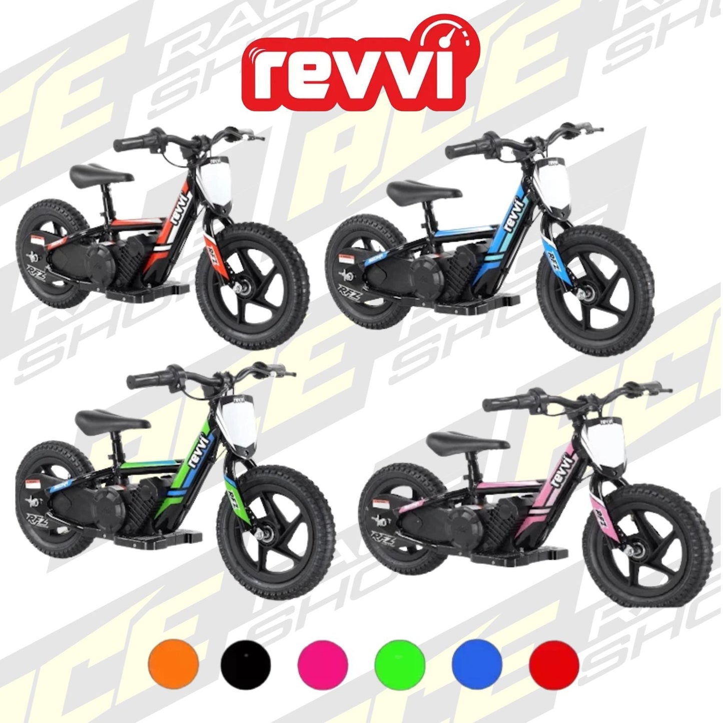 12" REVVI ELECTRIC KIDS BALANCE BIKE - RED/ORANGE/BLUE/GREEN/BLACK/PINK - ACE Race Shop