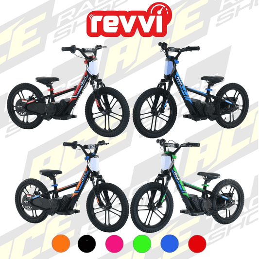 16"+ PLUS REVVI ELECTRIC KIDS BALANCE BIKE - RED/ORANGE/BLUE/GREEN/BLACK/PINK - ACE Race Shop
