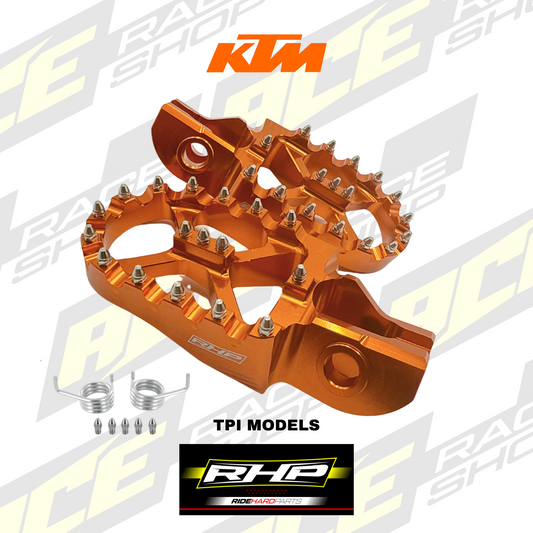 RHP ORANGE WIDE FOOTPEGS TO FIT KTM SX SXF EXC TPI EXCF 125-450 2016-2023