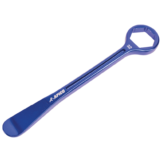 APICO TYRE LEVER & AXLE WRENCH COMBINATION TOOL CNC ALUMINIUM 32MM BLUE