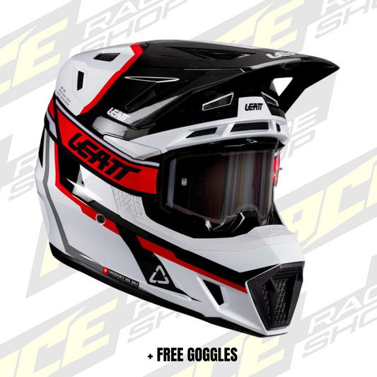 LEATT 2026 HELMET MOTO 7.5 V26 WHITE/RED + FREE GOGGLES