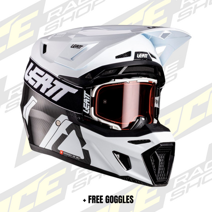 LEATT 2026 HELMET MOTO 9.5 V26 CARBON/WHITE + FREE GOGGLES