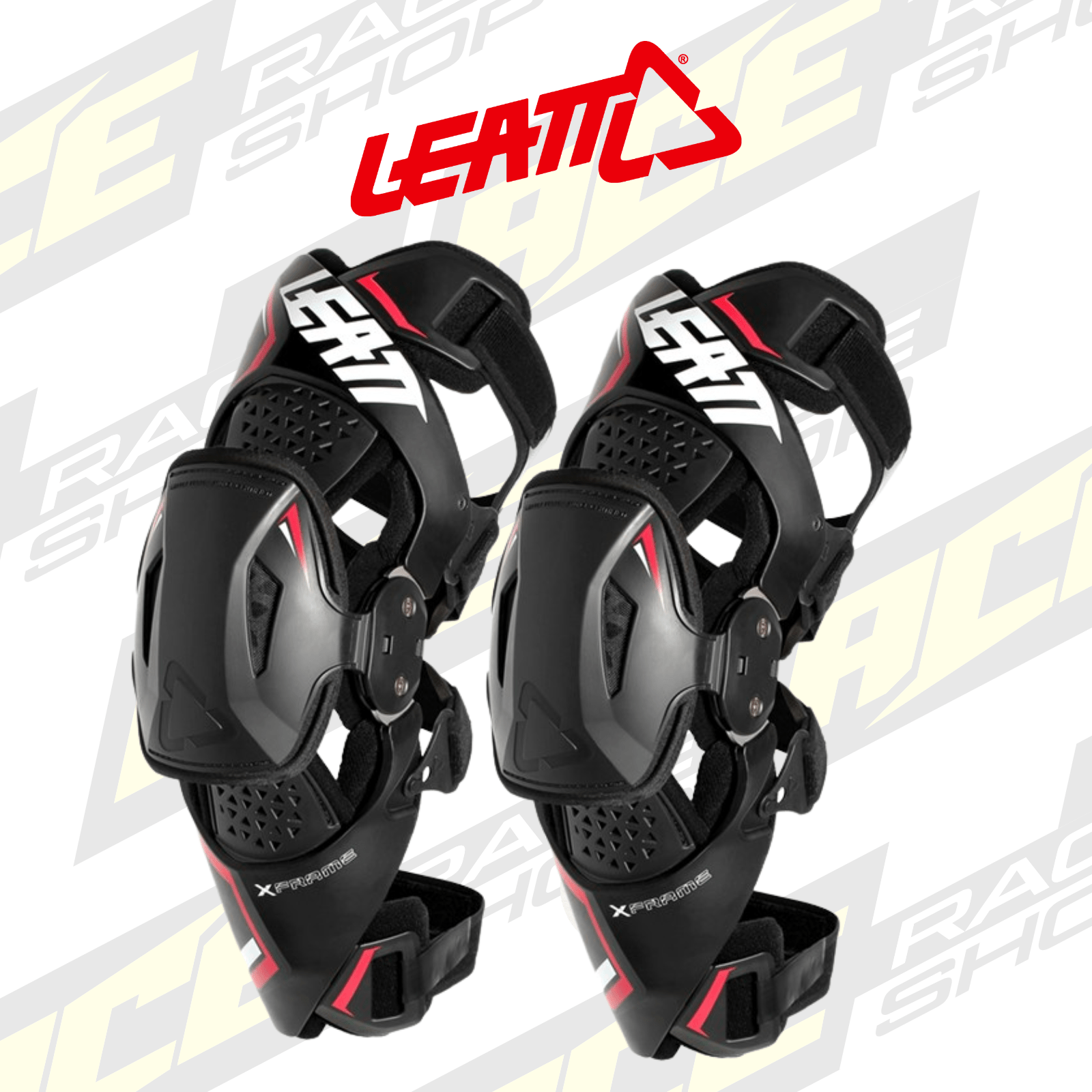 ADULT MX LEATT KNEE BRACE X - FRAME BLACK/RED MOTORCROSS & ENDURO (PAIR) - ACE Race Shop