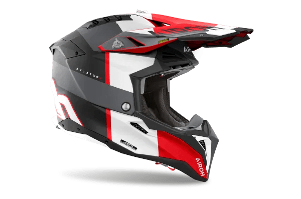 Airoh Aviator 3 Monach Grey/Red Matt MX Helmet - ACE Race Shop