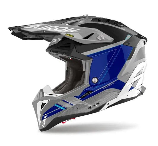 Airoh Aviator 3 Saber Blue Gloss MX Helmet 22:06 - ACE Race Shop