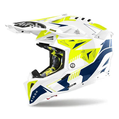 Airoh Aviator 3 Spin Yellow/Blue Gloss MX Helmet 22:06 - ACE Race Shop