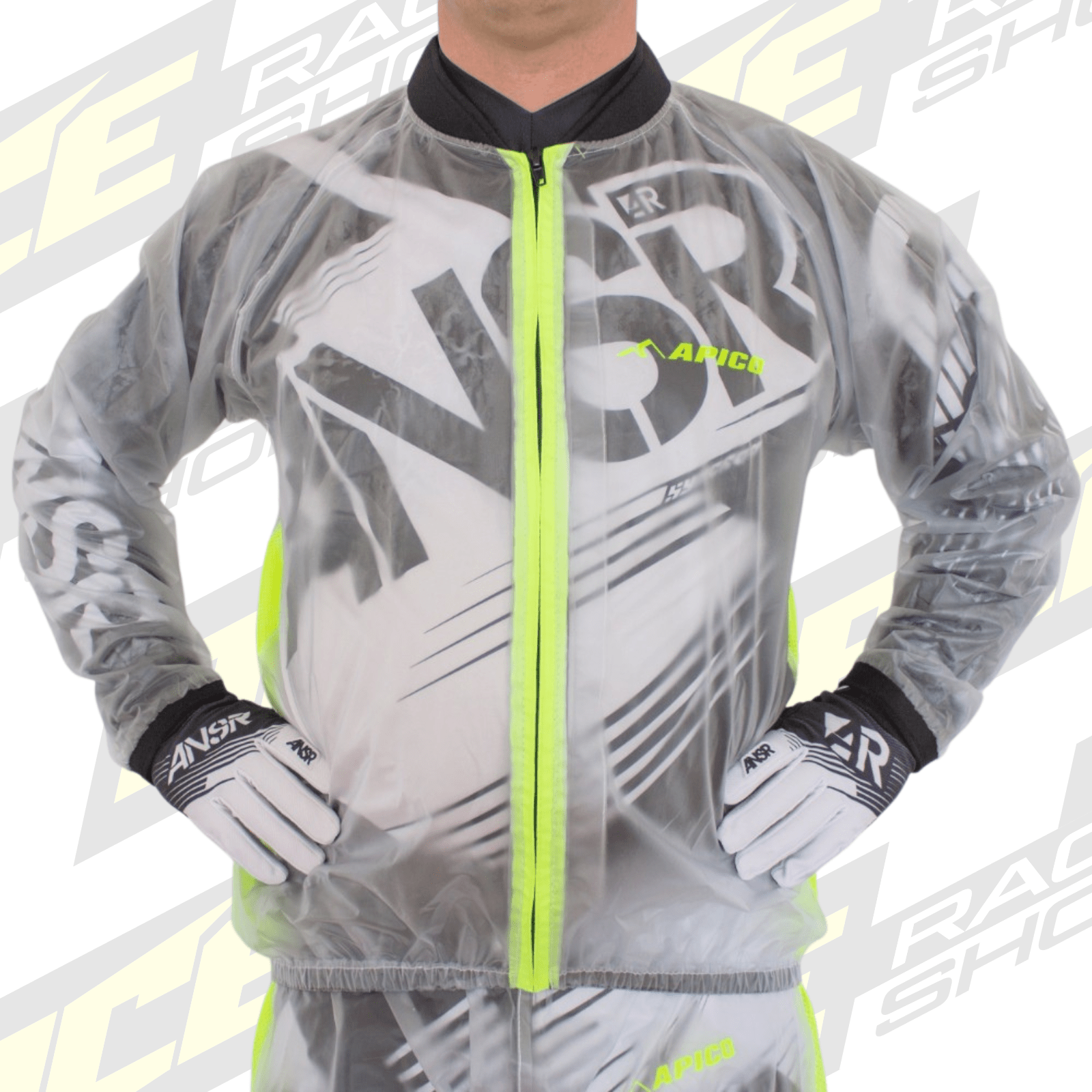 APICO CLEAR MX MOTOCROSS & ENDURO RAIN JACKET CLEAR/FLUORESCENT YELLOW - ACE Race Shop