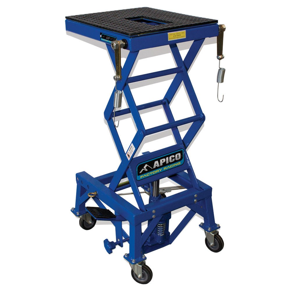 APICO HYDRAULIC SCISSOR LIFT BIKE STAND BLUE (WITH WHEELS) - ACE Race Shop