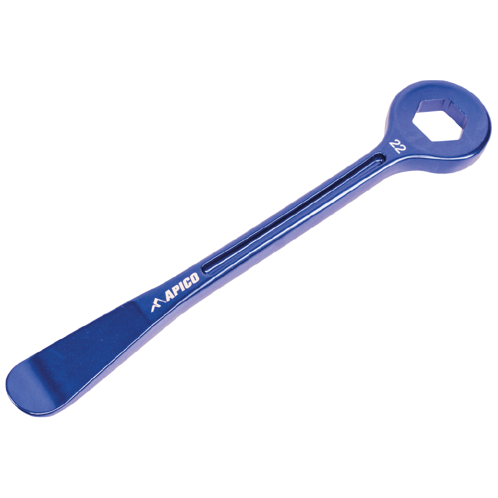 APICO TYRE LEVER & AXLE WRENCH COMBINATION TOOL CNC ALUMINIUM 22MM BLUE - ACE Race Shop