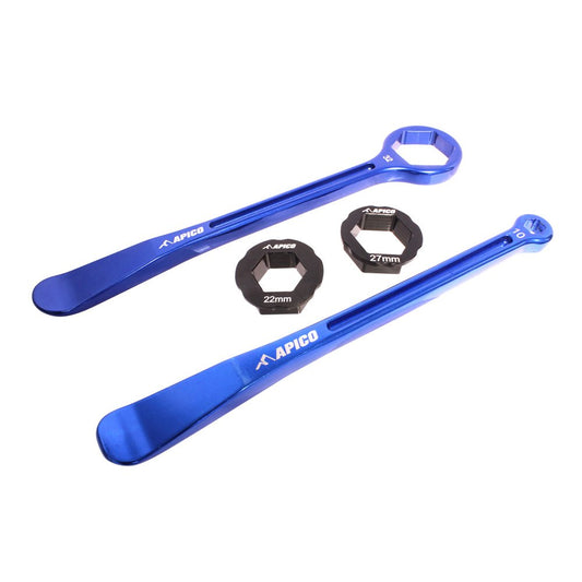 APICO TYRE LEVER & WRENCH SET INC 10,13,22,27,32mm ALLOY BLUE - ACE Race Shop