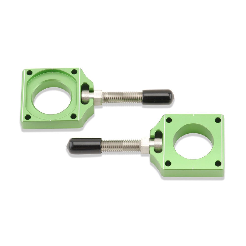 BOLT CHAIN ADJUSTER BLOCKS KAWASAKI KX125 - 250 04 - 08, KX250F 04 - 16, KX450F 06 - 15 GREEN - ACE Race Shop