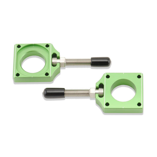 BOLT CHAIN ADJUSTER BLOCKS KAWASAKI KX125 - 250 04 - 08, KX250F 04 - 16, KX450F 06 - 15 GREEN - ACE Race Shop
