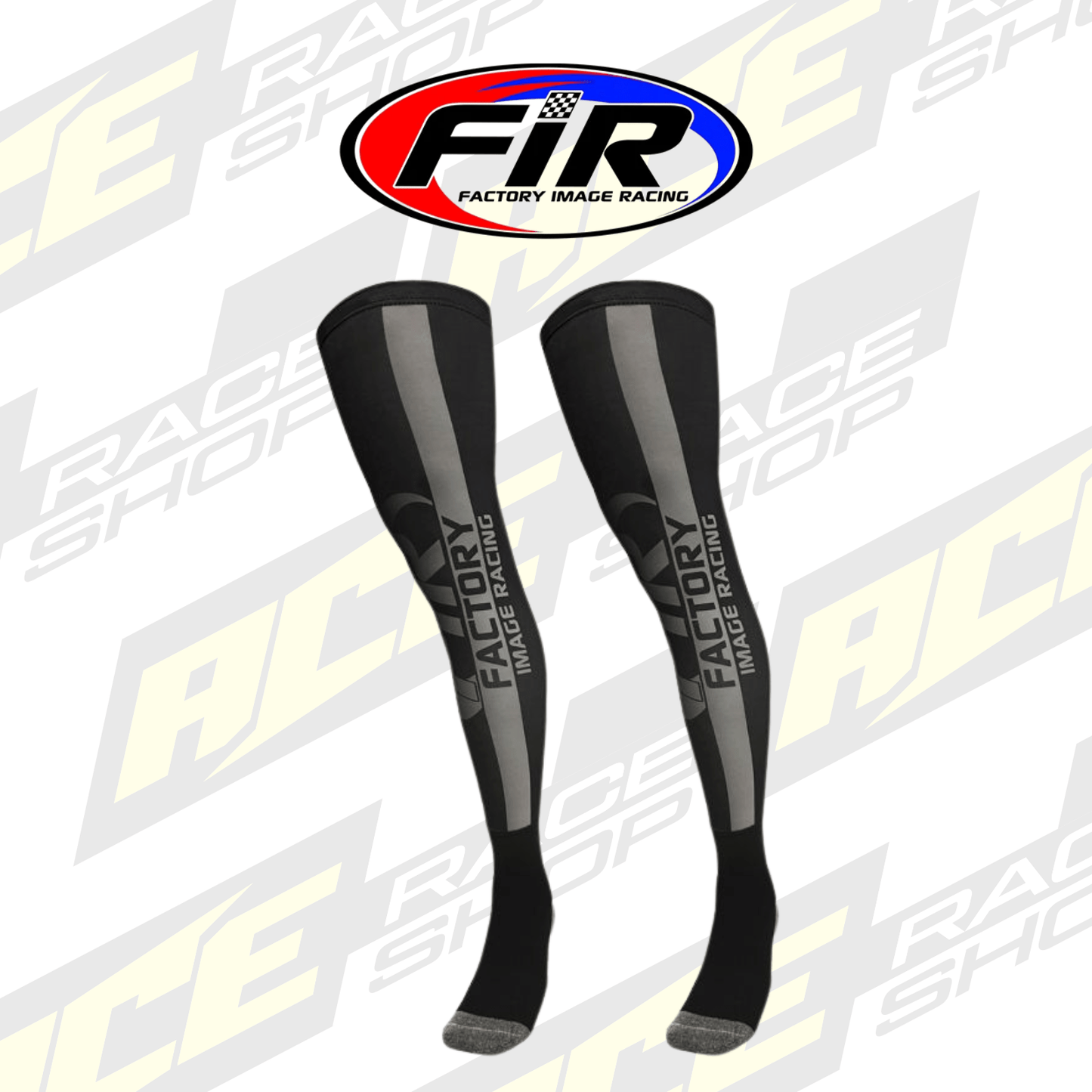 FIR ADULT & YOUTH MX MOTOCROSS ENDURO KNEE BRACE SOCKS (PAIR) (BLACK) - ACE Race Shop