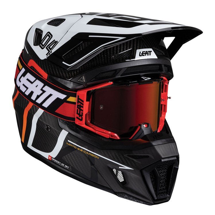 LEATT 2025 HELMET MOTO 9.5 V25 CARBON/WHITE + FREE GOGGLES - ACE Race Shop
