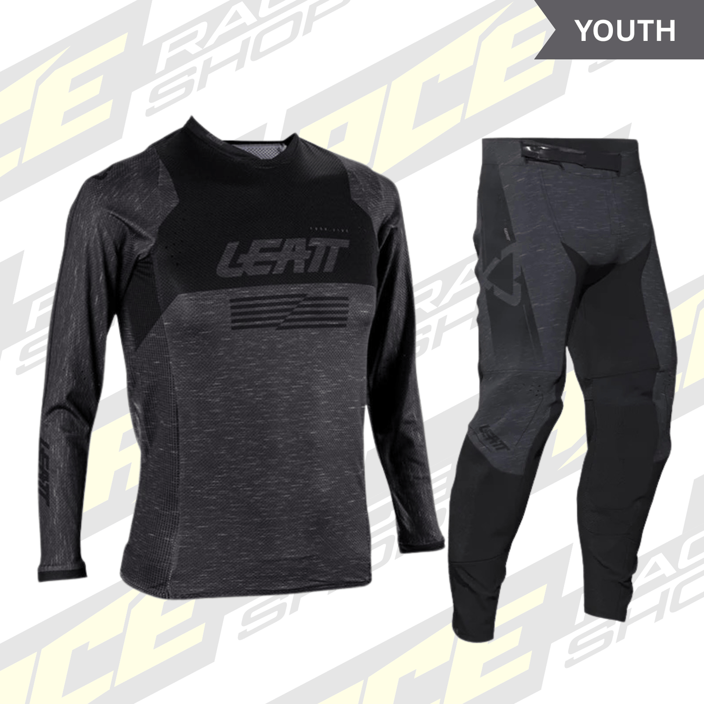 LEATT 2026 4.5 YOUTH / KIDS MX MOTOCROSS KIT COMBO - STEALTH BLACK/GREY - ACE Race Shop