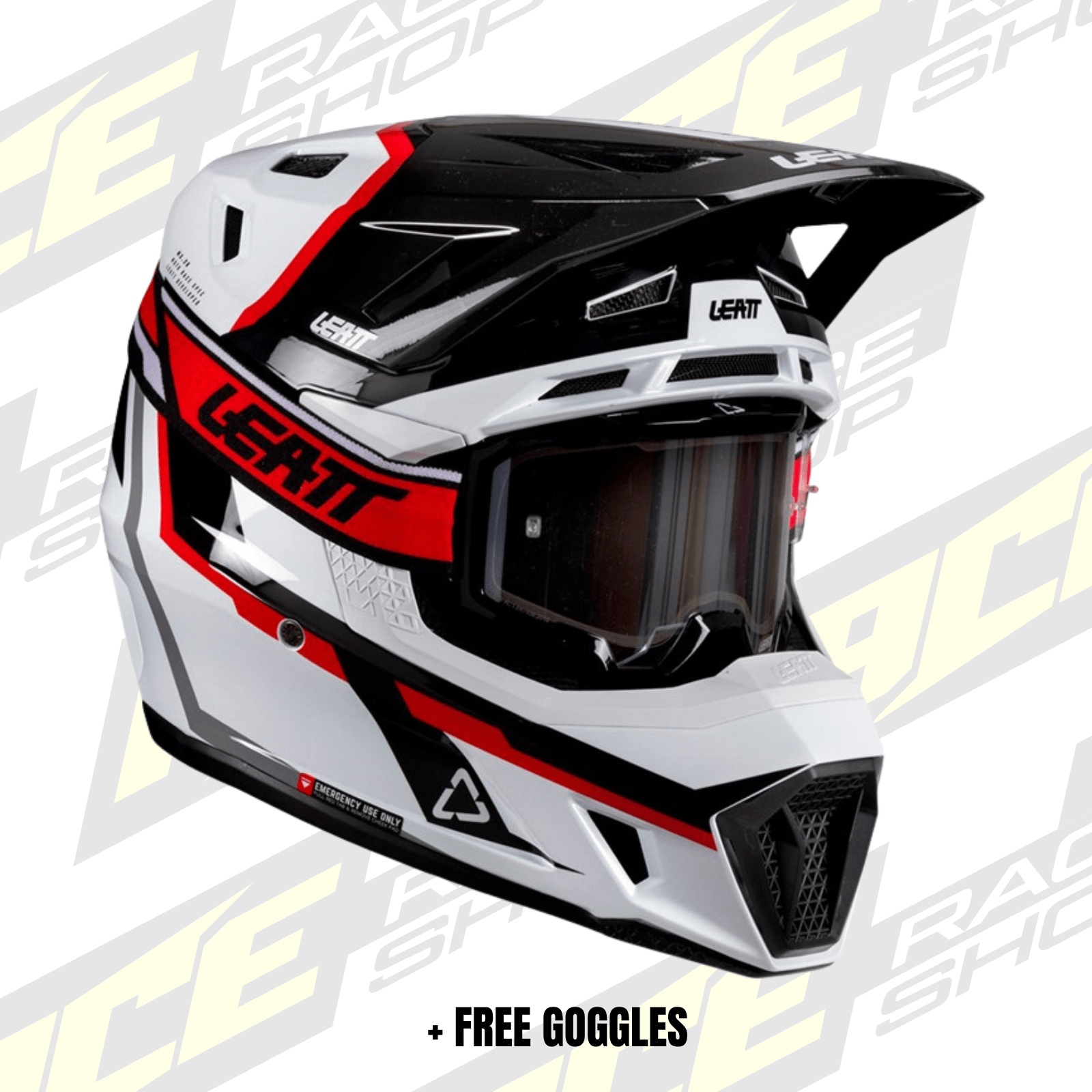 LEATT 2026 HELMET MOTO 7.5 V26 WHITE/RED + FREE GOGGLES - ACE Race Shop
