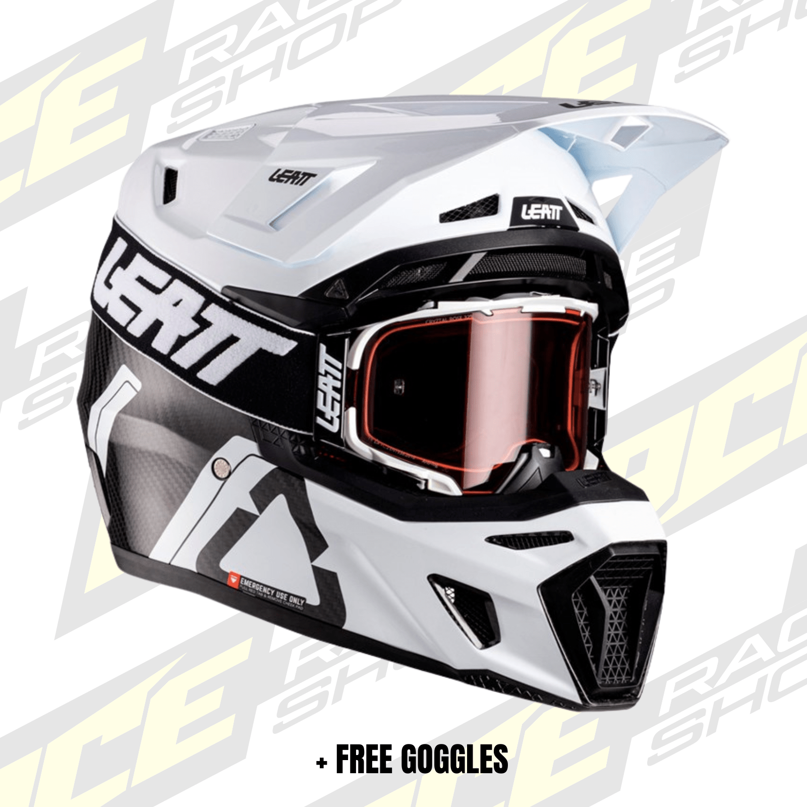 LEATT 2026 HELMET MOTO 9.5 V26 CARBON/WHITE + FREE GOGGLES - ACE Race Shop