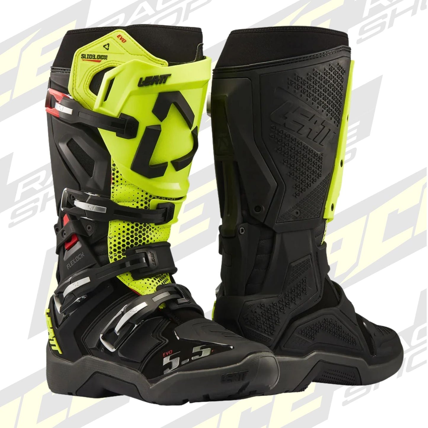 LEATT BOOT MOTO 5.5 FLEXLOCK ENDURO EVO - BLACK/NEON YELLOW - ACE Race Shop