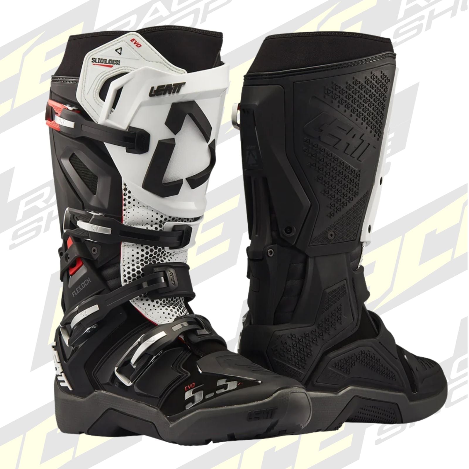 LEATT BOOT MOTO 5.5 FLEXLOCK ENDURO EVO - BLACK/WHITE - ACE Race Shop