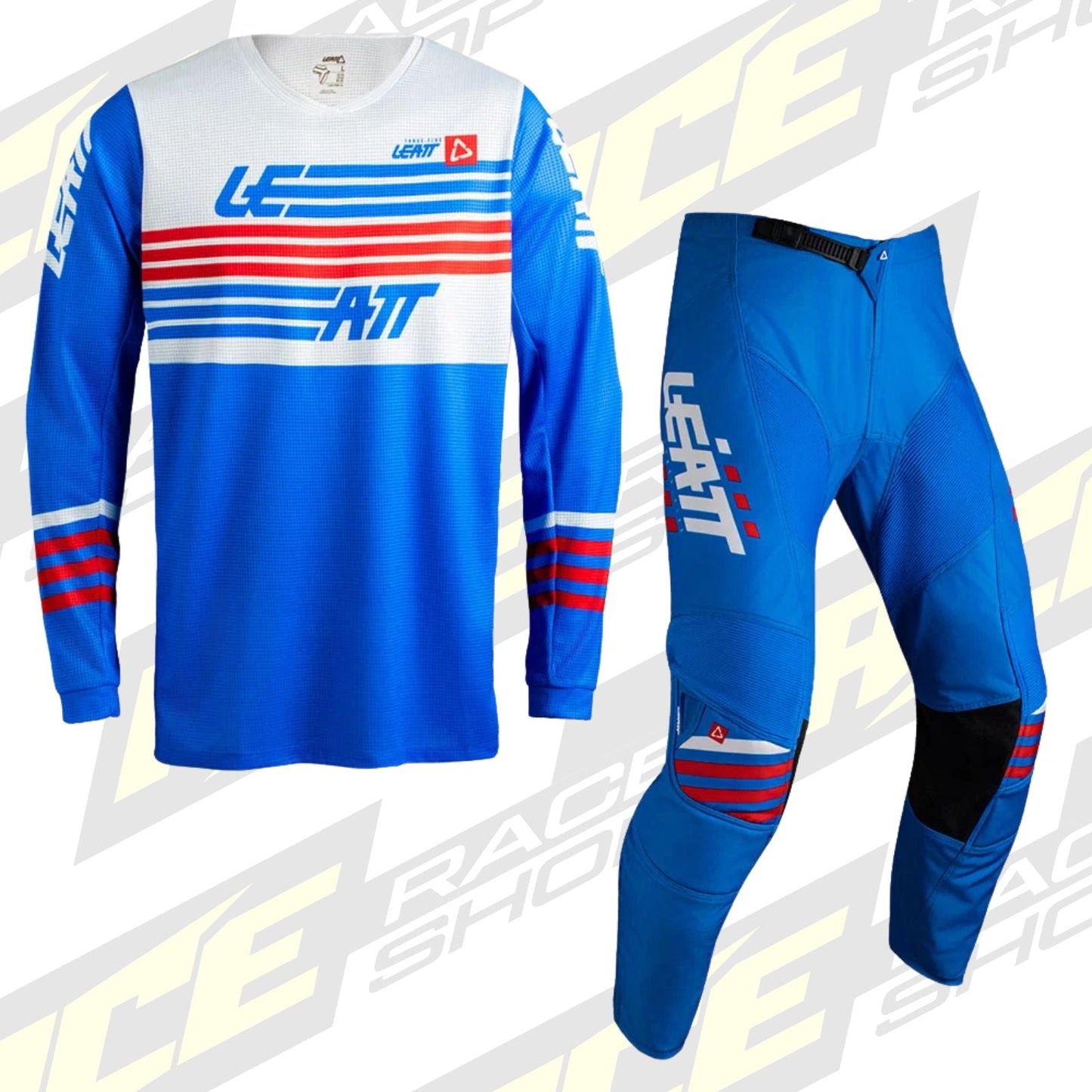 LEATT MOTOCROSS ENDURO MX PANT AND SHIRT KIT COMBO 3.5 - STRIPES BLUE WHITE - ACE Race Shop