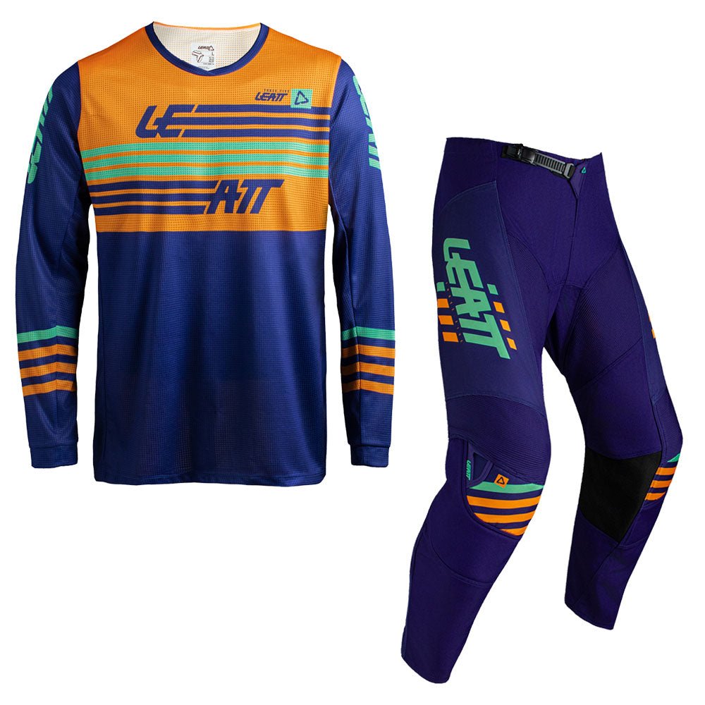 LEATT MOTOCROSS ENDURO MX PANT AND SHIRT KIT MOTO 3.5 STRIPES - ORANGE BLUE - ACE Race Shop