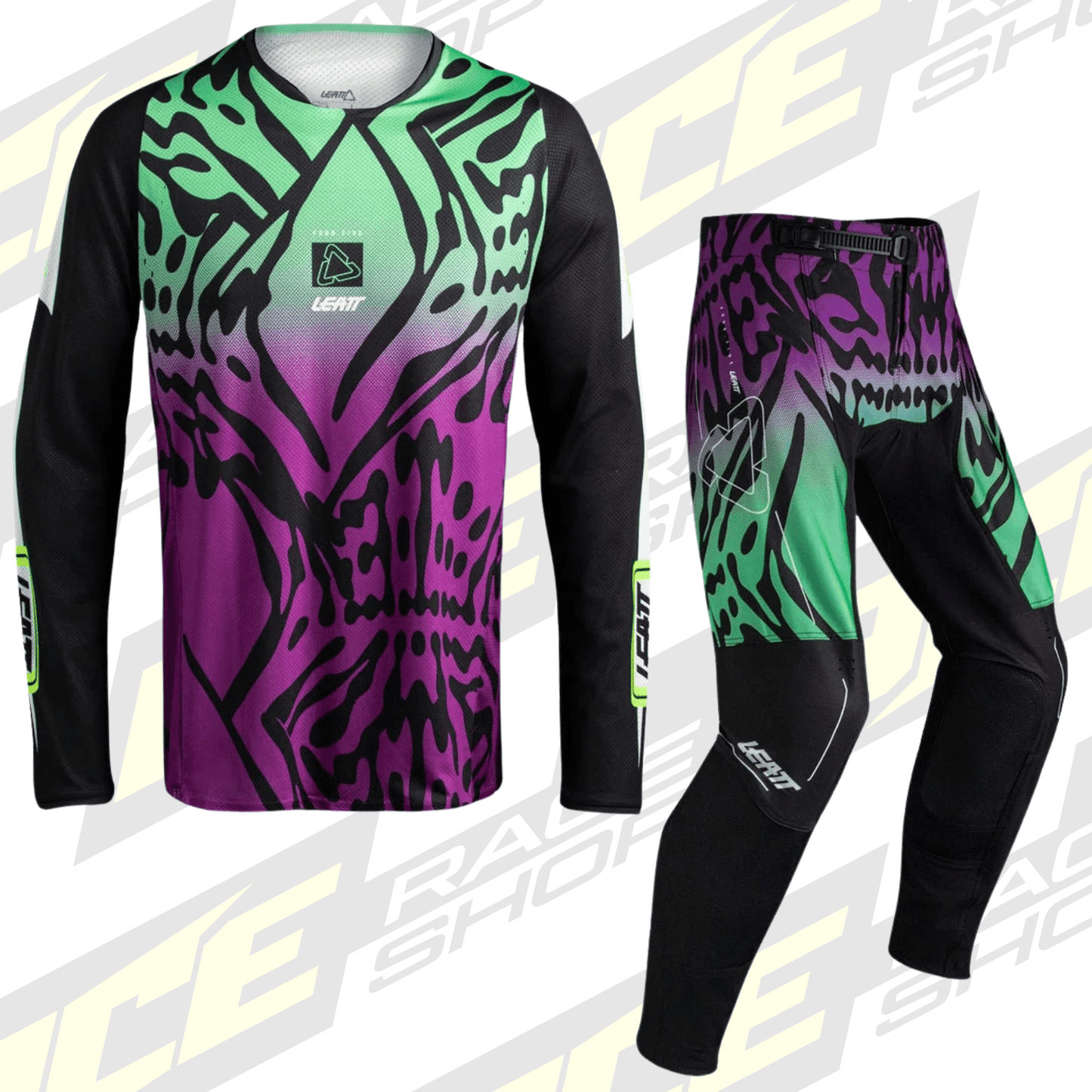 LEATT MOTOCROSS MX 4.5 SHIRT & PANT KIT COMBO - LEOPRAD PURPLE - ACE Race Shop