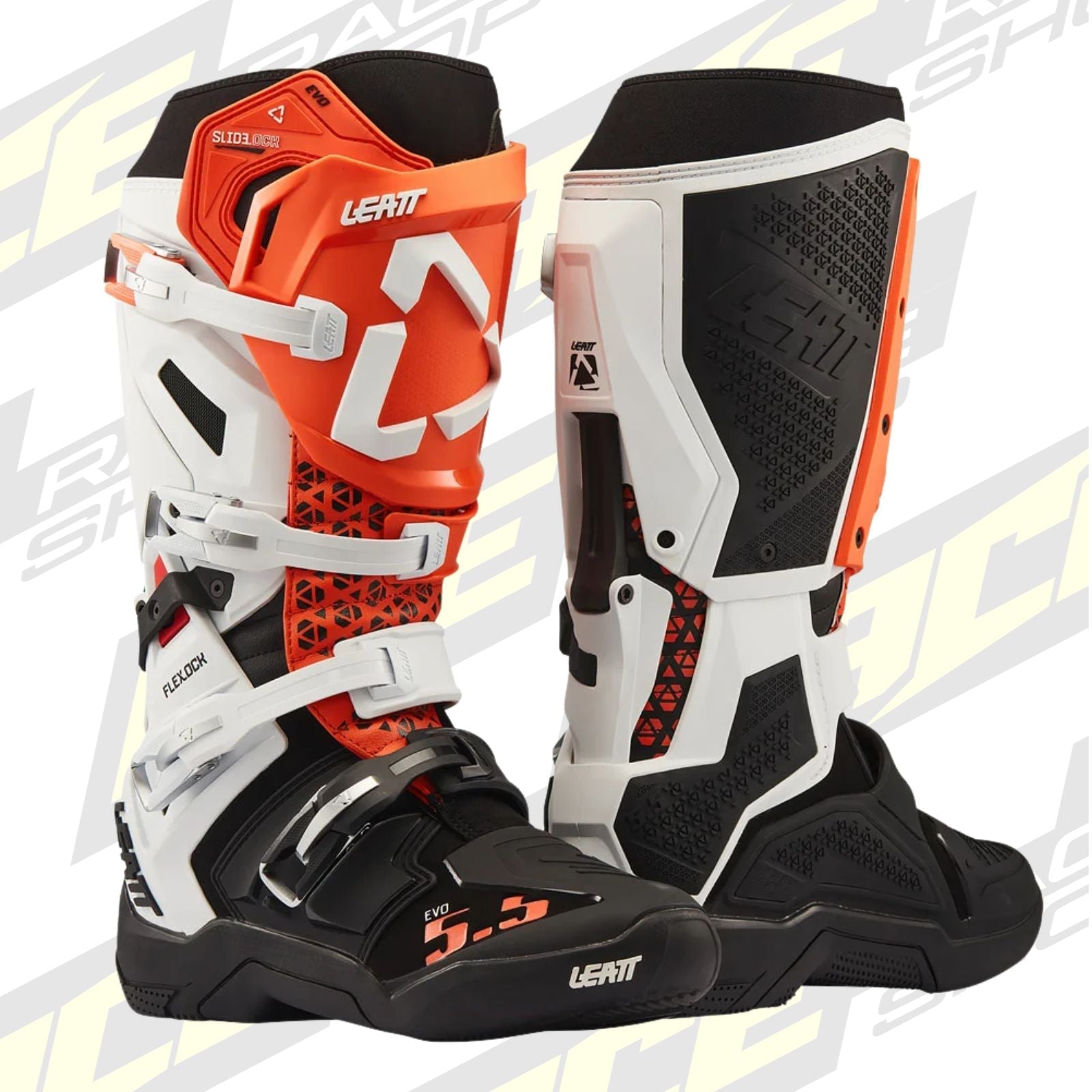 LEATT MOTOCROSS MX BOOT MOTO 5.5 FLEXLOCK EVO - WHITE/ORANGE - ACE Race Shop