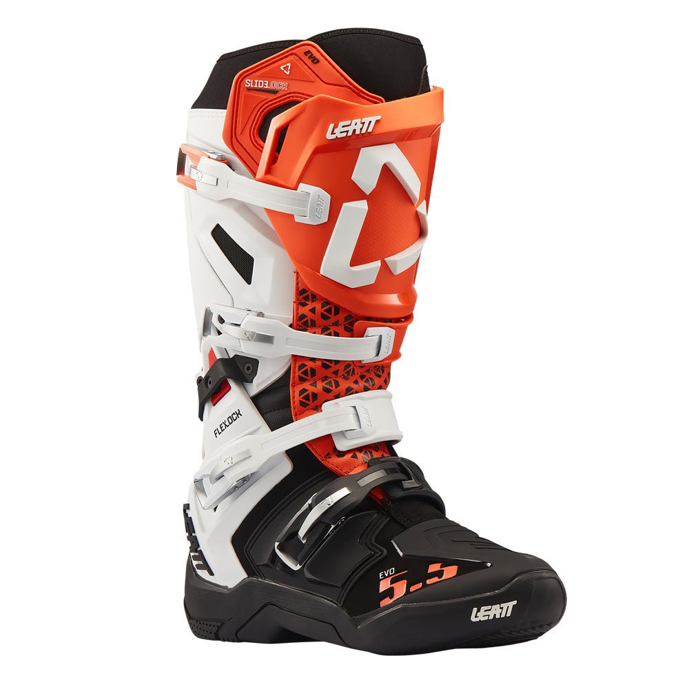 LEATT MOTOCROSS MX BOOT MOTO 5.5 FLEXLOCK EVO - WHITE/ORANGE - ACE Race Shop