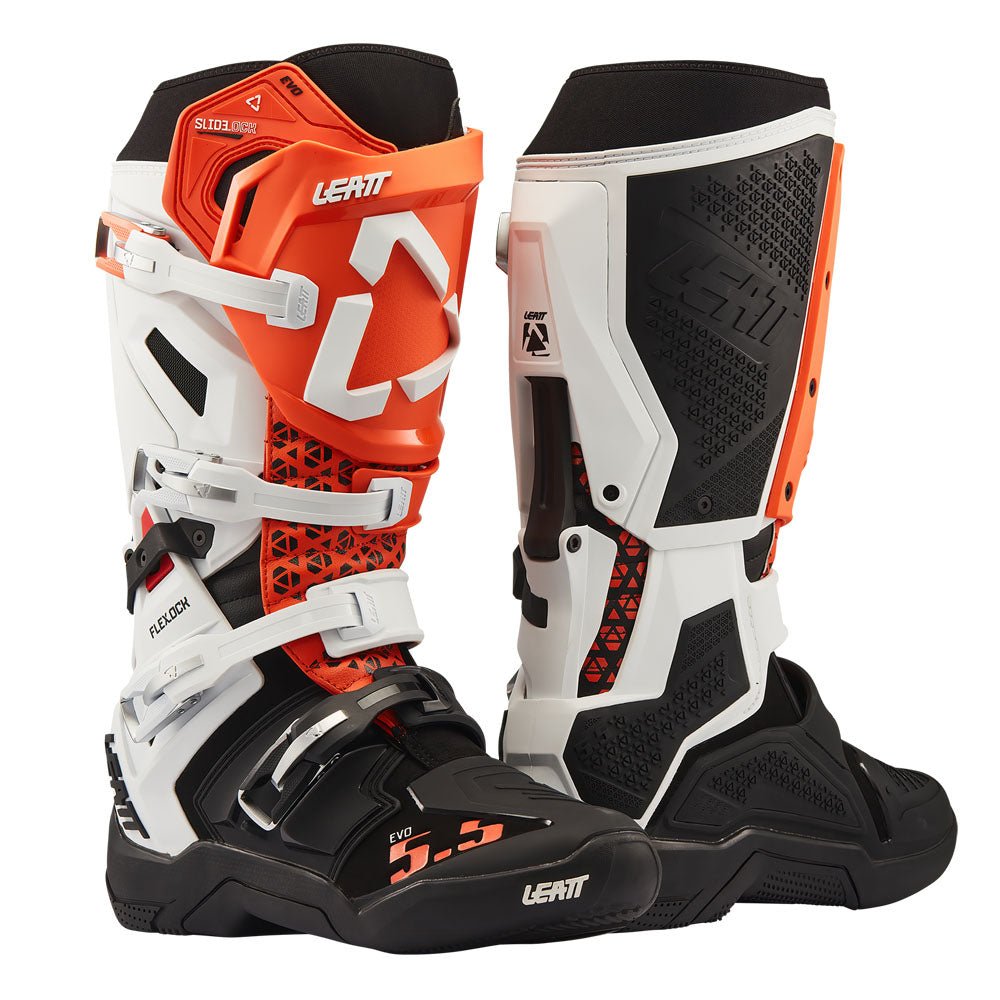 LEATT MOTOCROSS MX BOOT MOTO 5.5 FLEXLOCK EVO - WHITE/ORANGE - ACE Race Shop