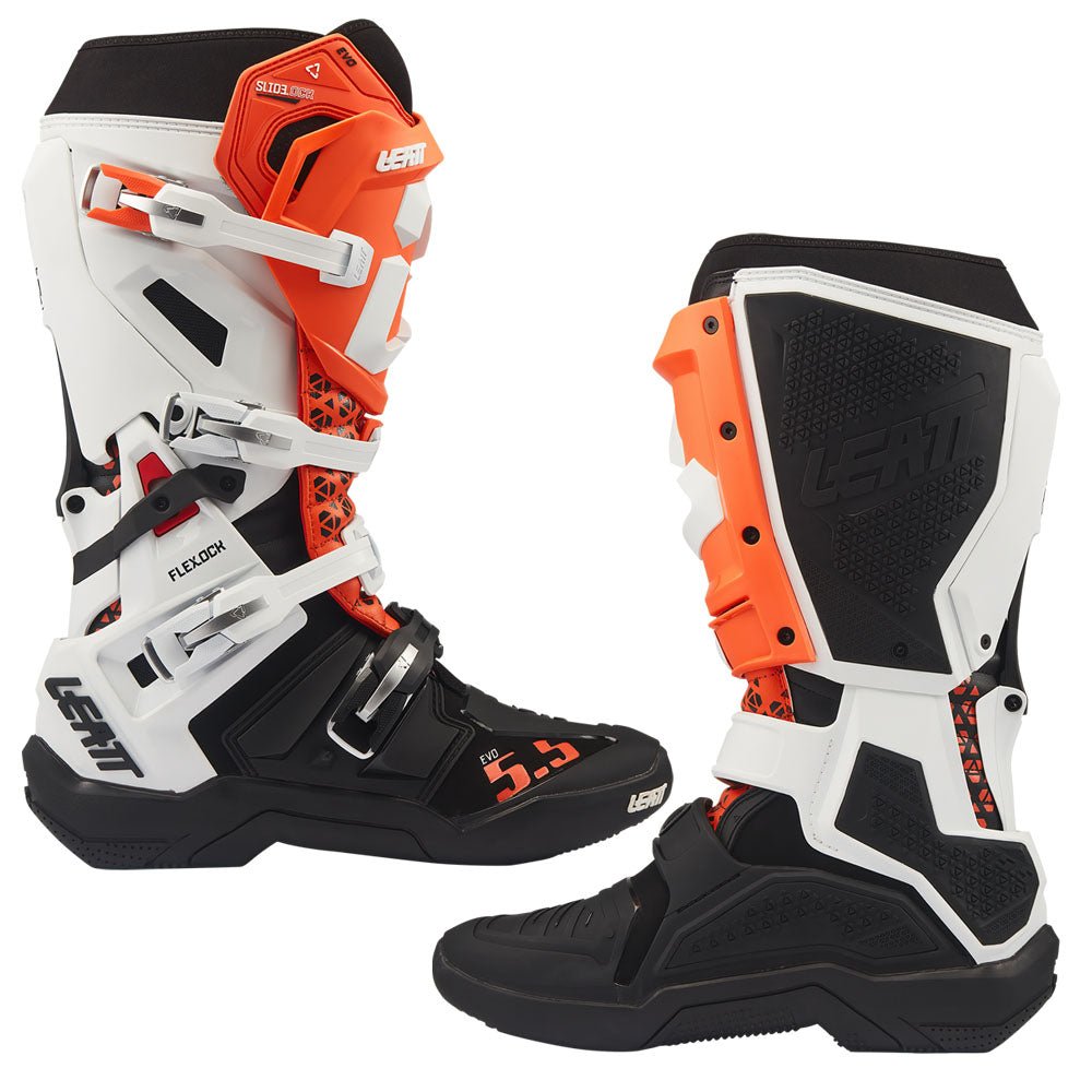 LEATT MOTOCROSS MX BOOT MOTO 5.5 FLEXLOCK EVO - WHITE/ORANGE - ACE Race Shop