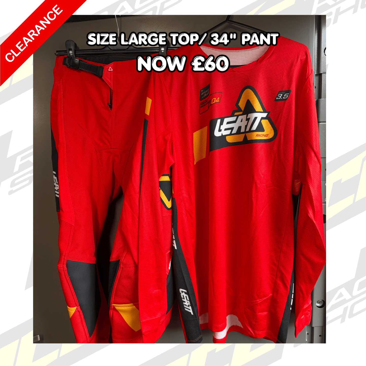 LEATT MOTOCROSS MX SHIRT & PANT KIT COMBO SALE CLEARANCE RED LARGE - ACE Race Shop