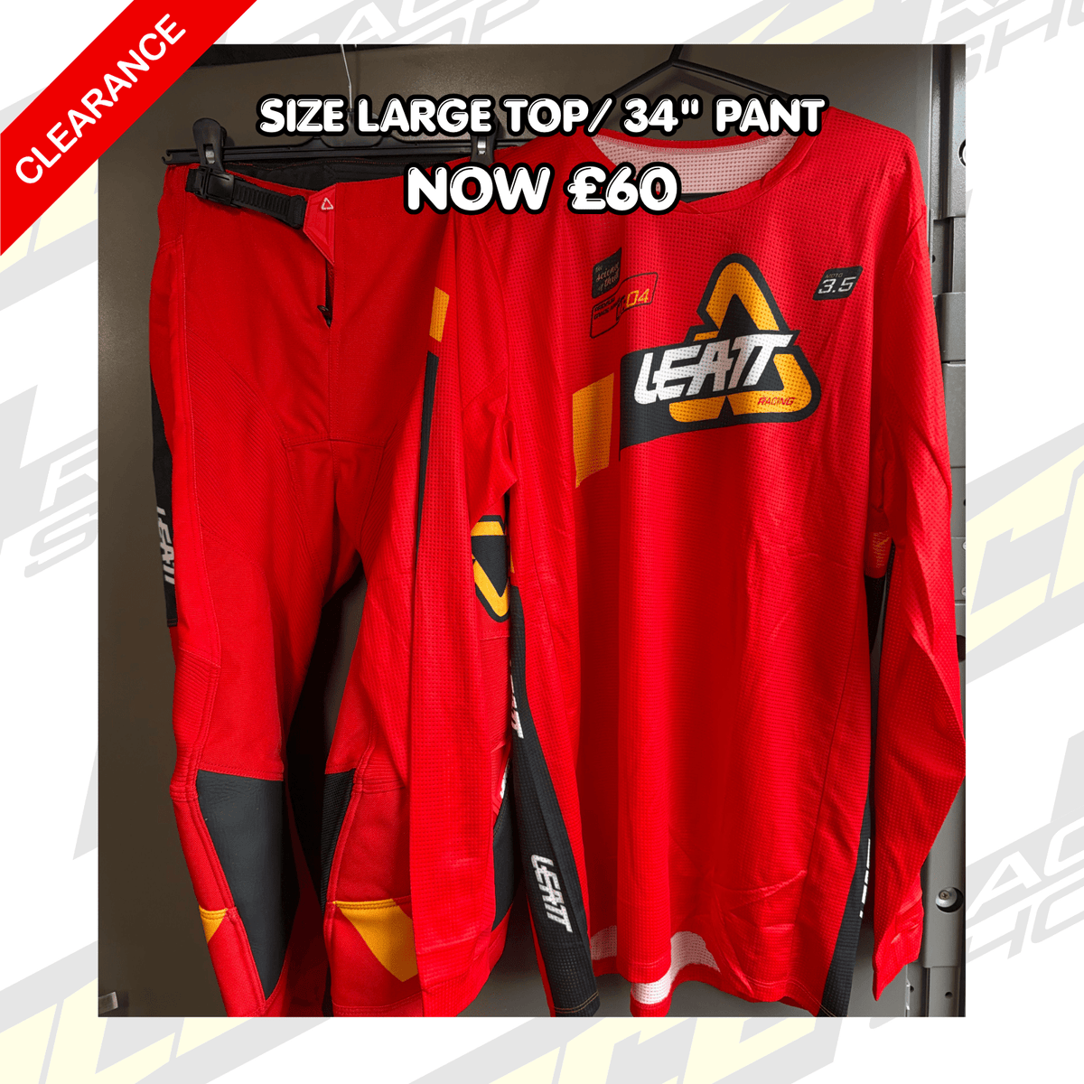 LEATT MOTOCROSS MX SHIRT & PANT KIT COMBO SALE CLEARANCE RED LARGE - ACE Race Shop