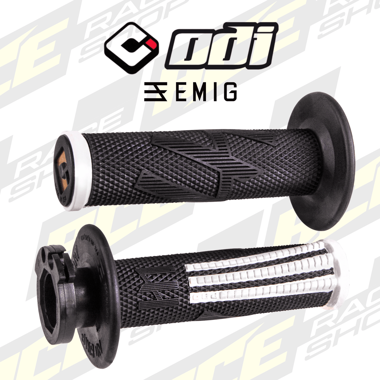 ODI EMIG2 PRO Lock On V2 Grip Black/White - ACE Race Shop