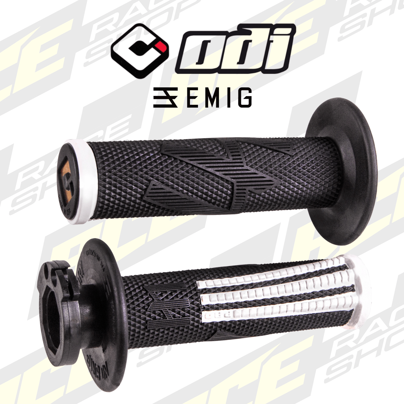 ODI EMIG2 PRO Lock On V2 Grip Black/White - ACE Race Shop