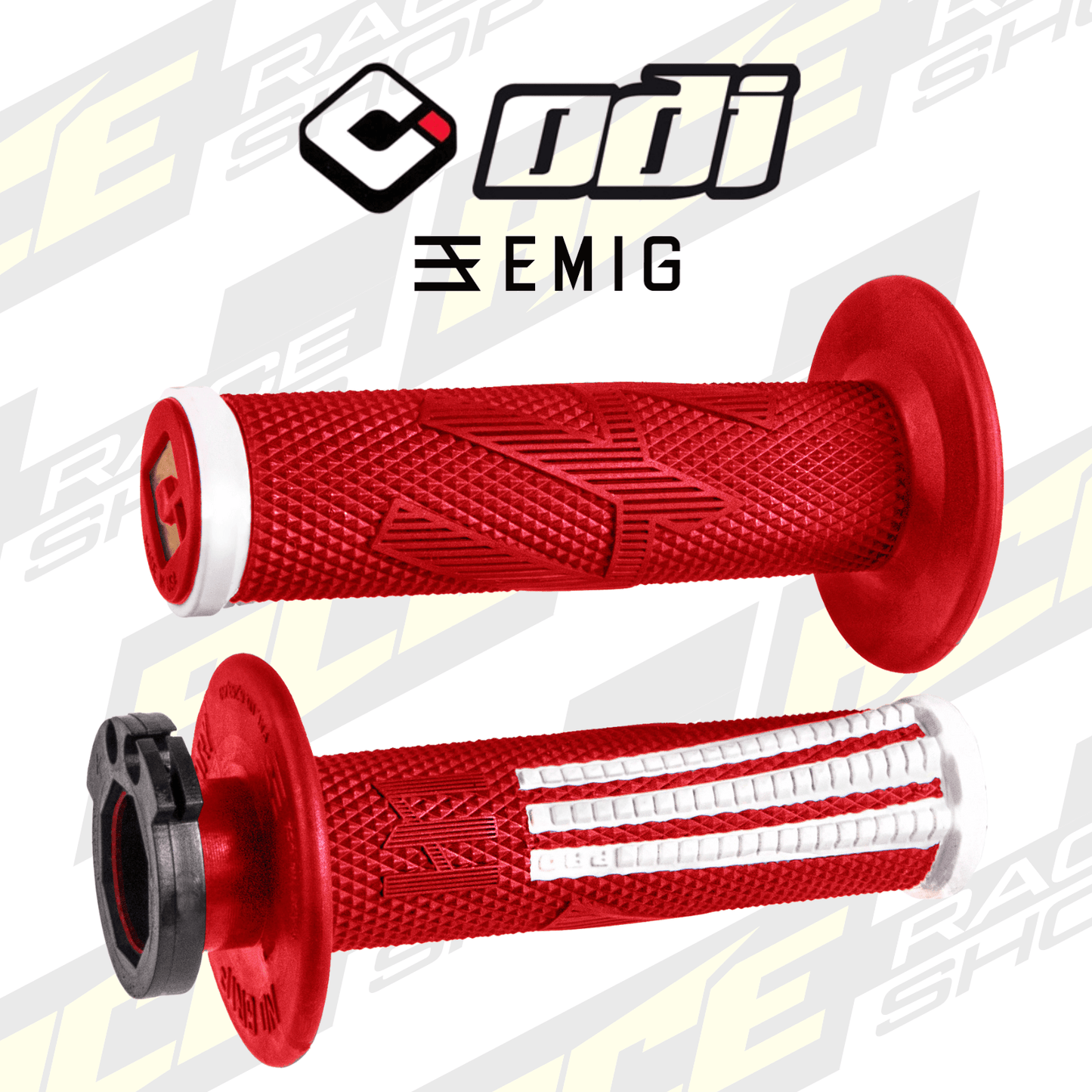 ODI EMIG2 PRO Lock On V2 Grip Red/White - ACE Race Shop