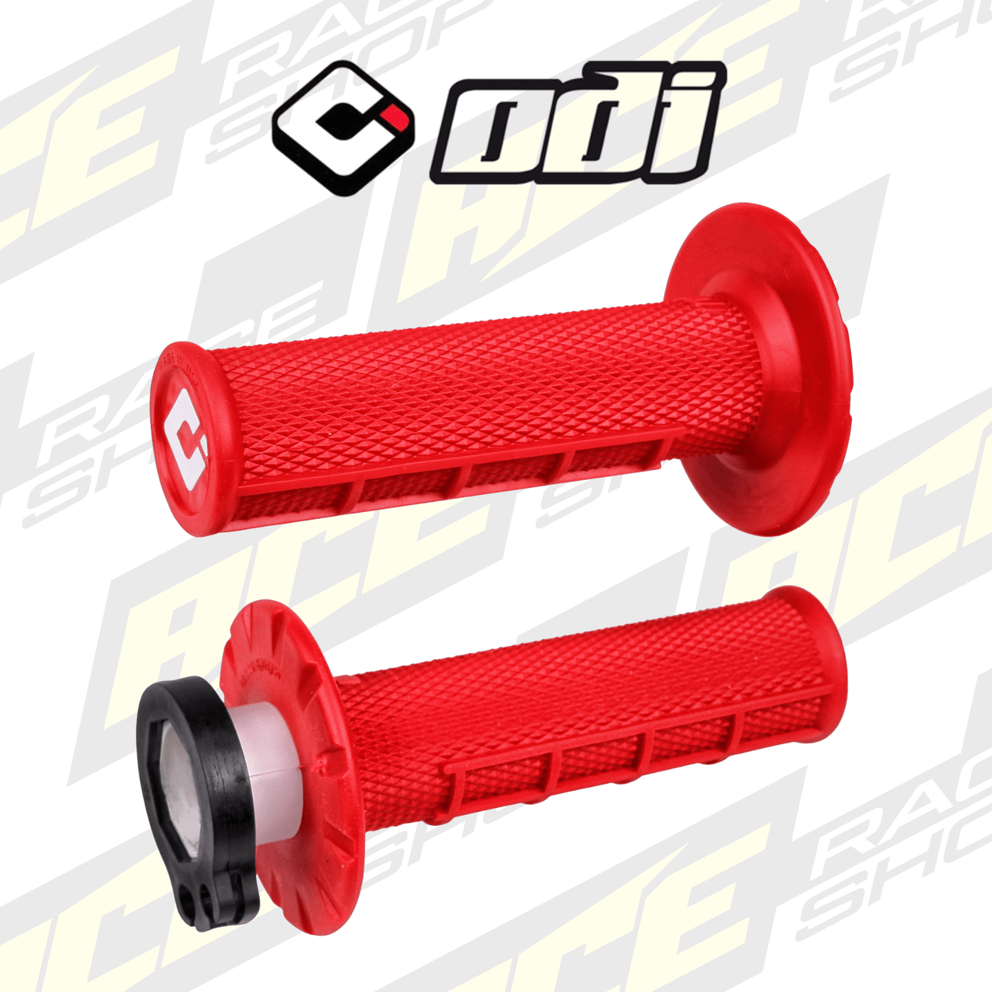 ODI Half Waffle MX Lock - On Grip Set Red - ACE Race Shop