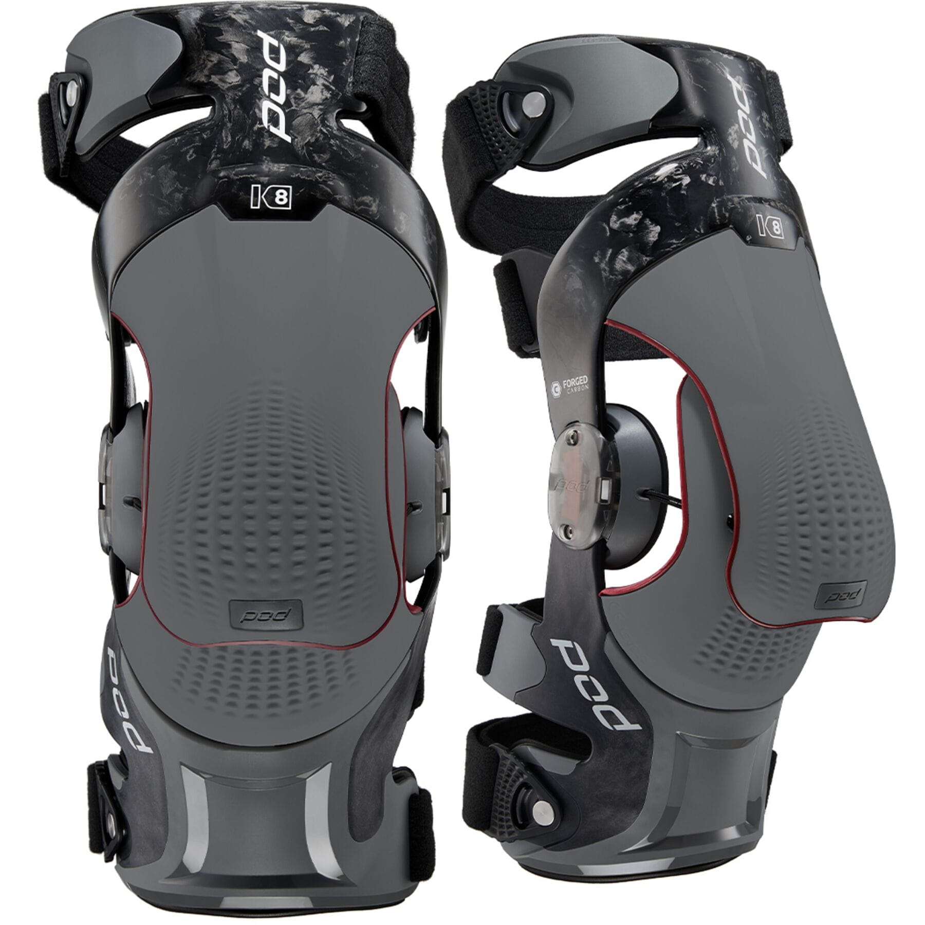Pod K8 3.0 Knee Braces - Carbon Black and Grey Pair - Motocross & Enduro - All Sizes - ACE Race Shop