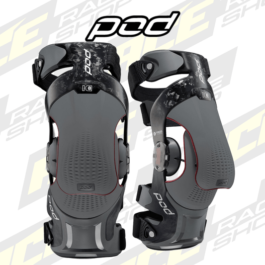 Pod K8 3.0 Knee Braces - Carbon Black and Grey Pair - Motocross & Enduro - All Sizes - ACE Race Shop