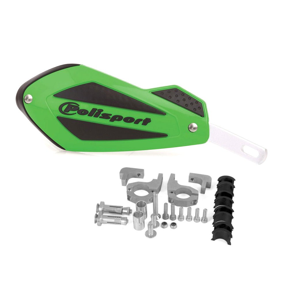 POLISPORT HAND GUARD SHIELD INCLUDING MOUNTING KIT GREEN - ACE Race Shop