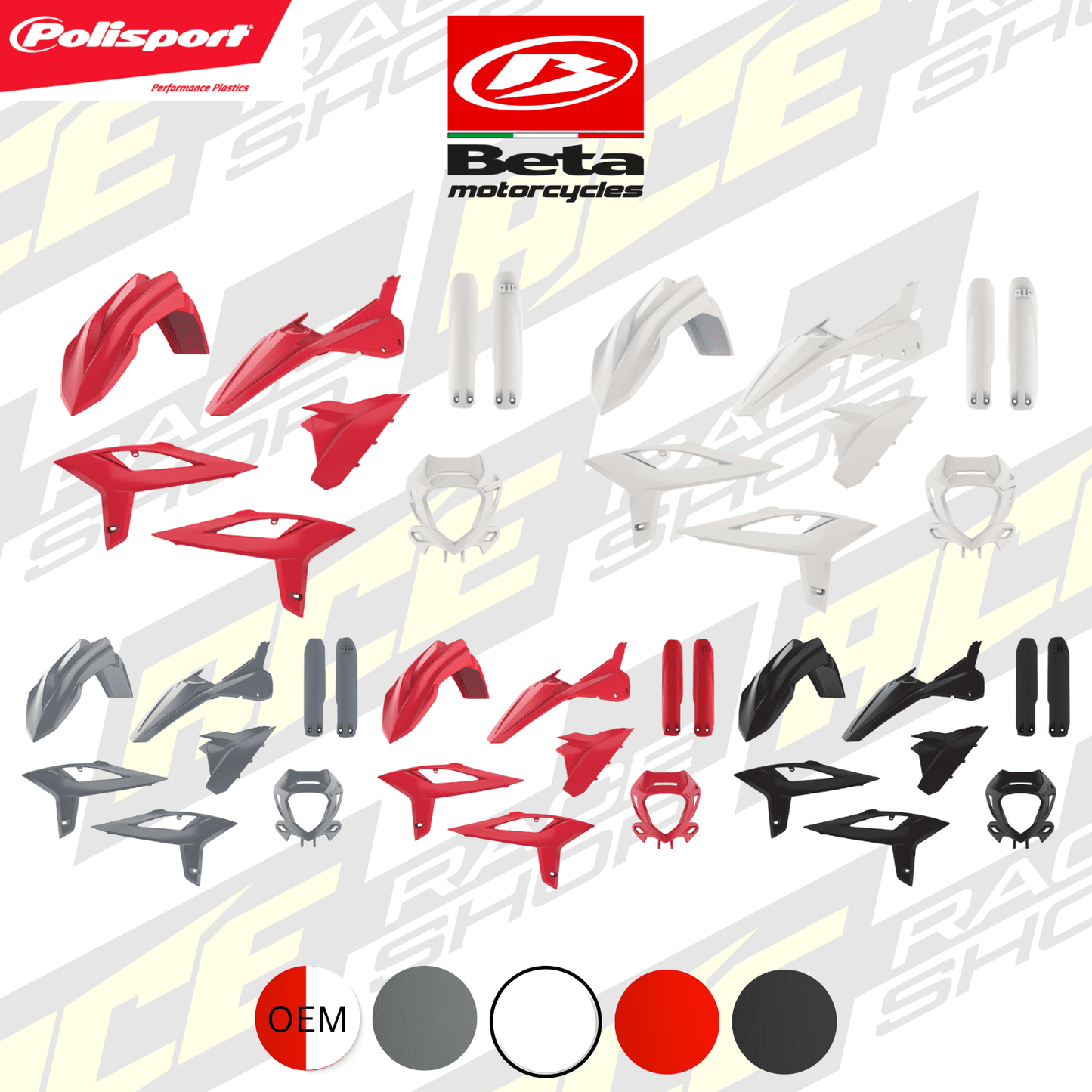 POLISPORT PLASTIC BOX KIT BETA 125 - 480RR 2T+4T 20 - 22 ENDURO (INC FORK GUARDS) - ACE Race Shop
