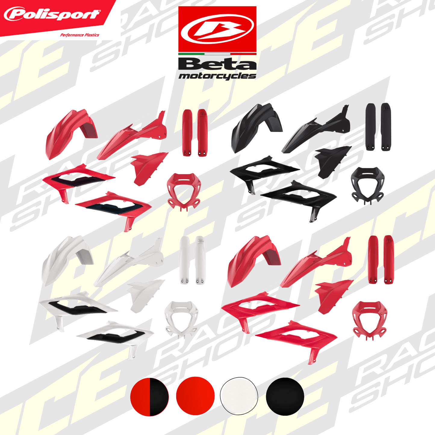 POLISPORT PLASTIC BOX KIT BETA 125 - 480RR 2T+4T 23 - 24 INC FORK GUARDS - ACE Race Shop