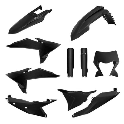 POLISPORT PLASTIC BOX KIT ENDURO INC FORK GUARDS & HEADLIGHT MASK KTM EXC/EXC - F 2026 BLACK - ACE Race Shop
