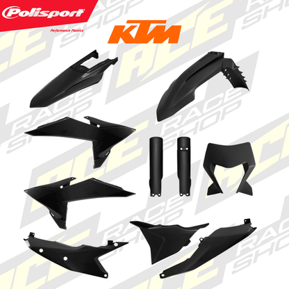 POLISPORT PLASTIC BOX KIT ENDURO INC FORK GUARDS & HEADLIGHT MASK KTM EXC/EXC - F 2026 BLACK - ACE Race Shop