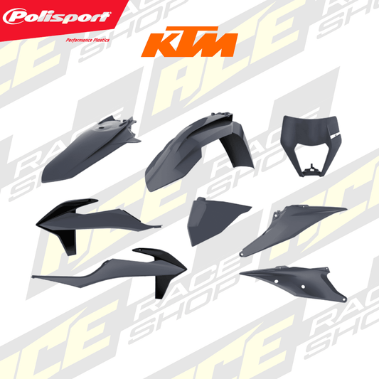 POLISPORT PLASTIC BOX KIT ENDURO WITH HEADLIGHT MASK KTM EXC/EXC - F 20 - 23 (INC REAR FENDER LUGS) NARDO GREY - ACE Race Shop