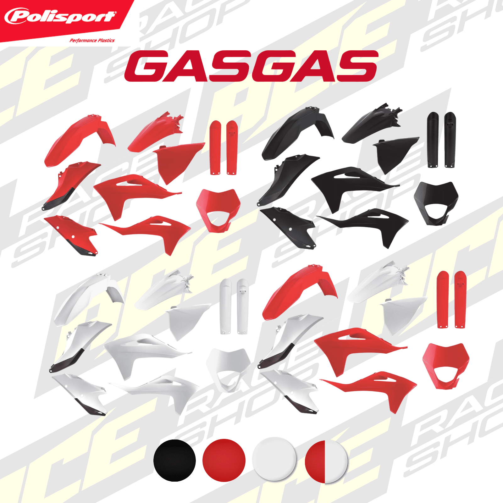 POLISPORT PLASTIC BOX KIT GAS GAS EC ECF 21 - 23 ENDURO (INC HEADLIGHT MASK) - ACE Race Shop