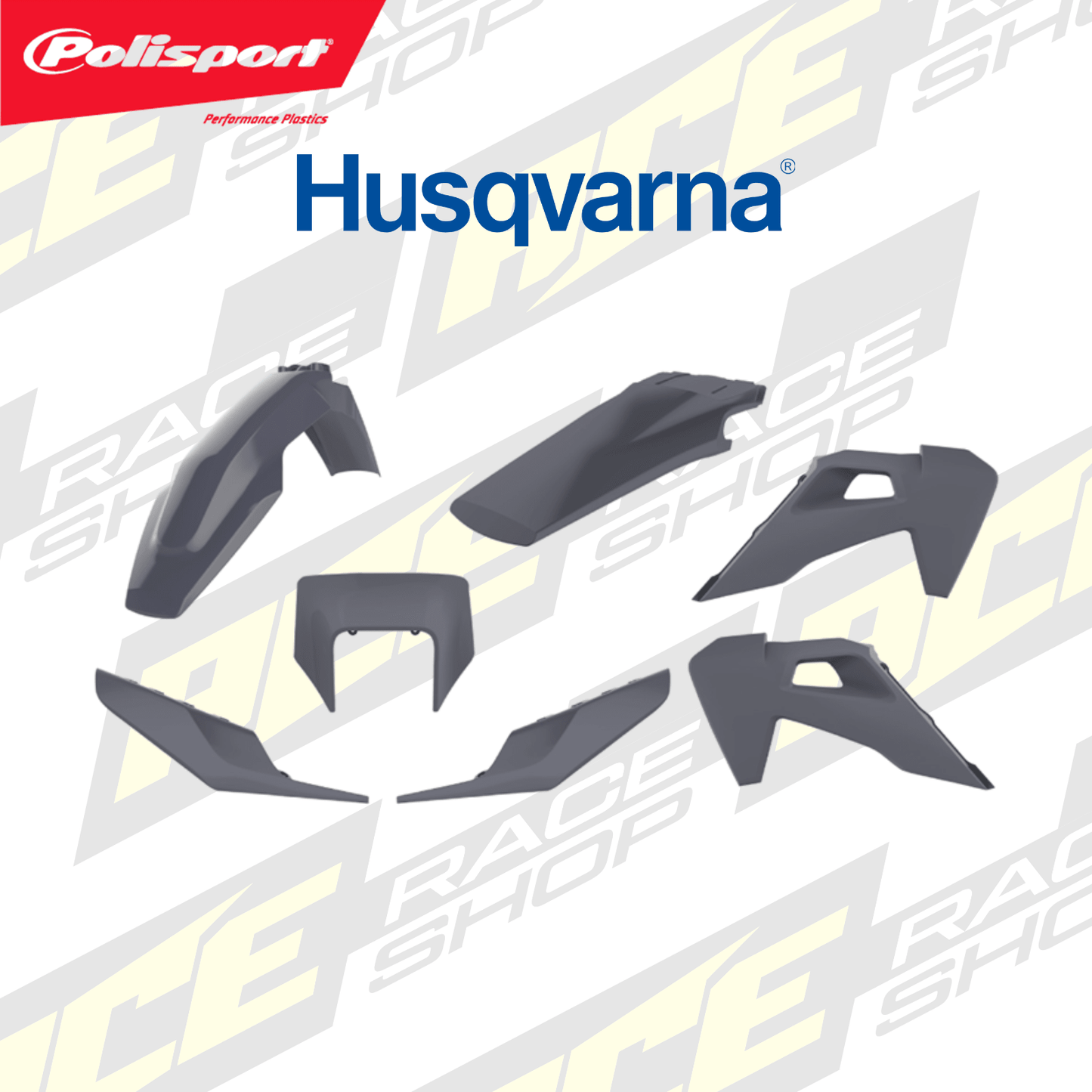 POLISPORT PLASTIC BOX KIT HUSQVARNA TE150 - 300, FE250 - 501 20 - 23 NARDO GREY (NO REAR FENDER LUGS) - ACE Race Shop